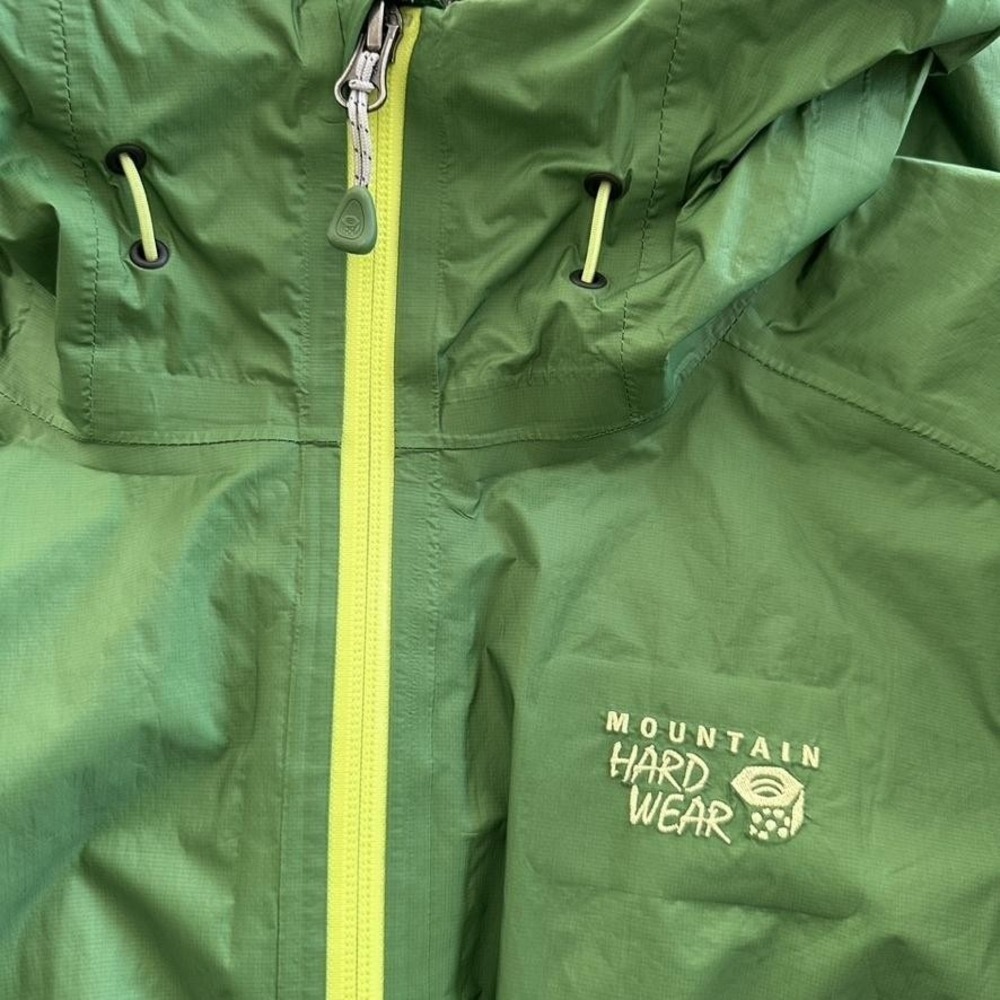Mountain Hardwear Jacket Small Green Dry Q EVAP Plasmic Hooded Rain Shell Hiking - Picture 6 of 16